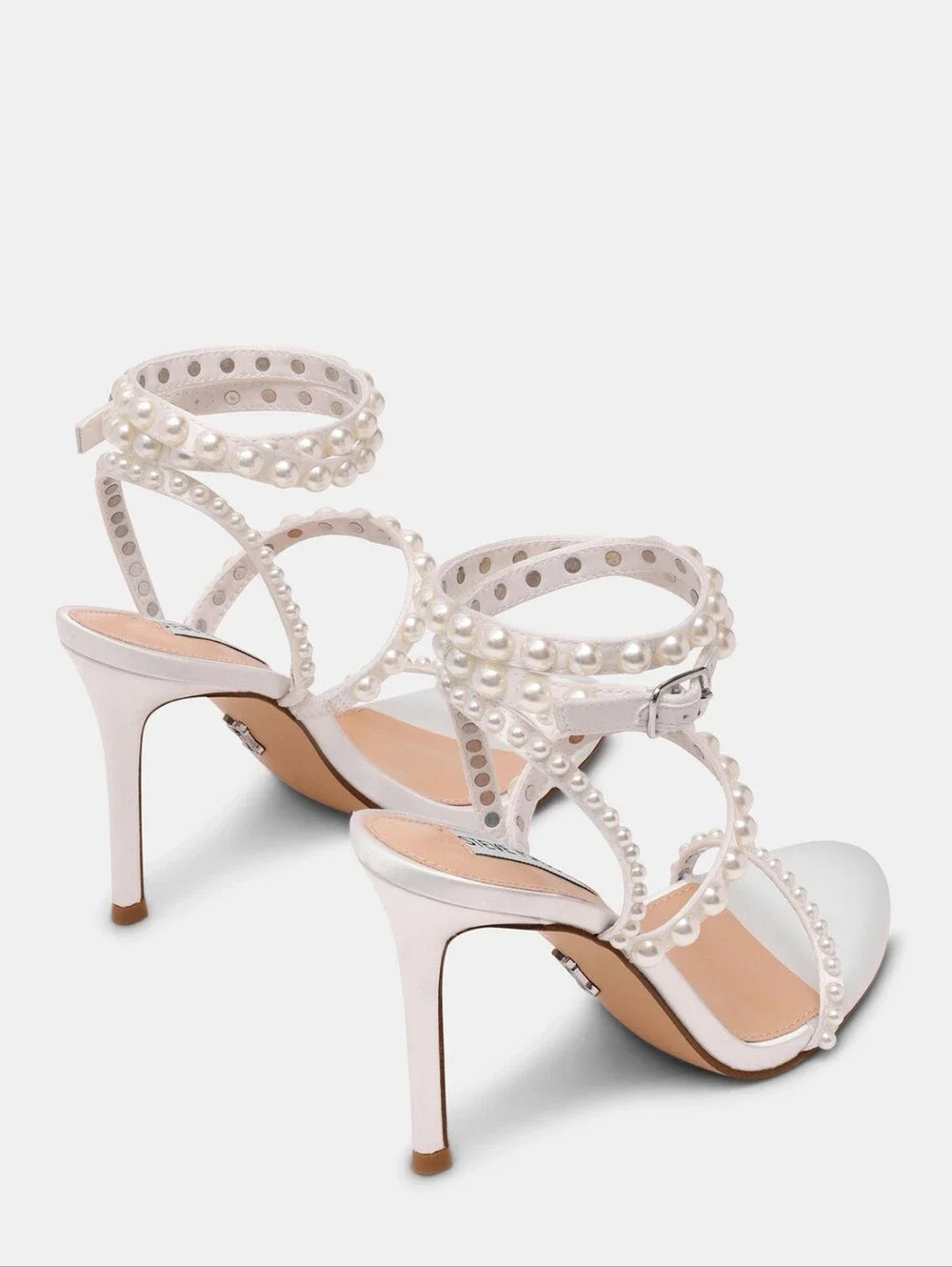 Steve Madden Teena Pearl White Satin Strappy Sandals Heels Sz 8 NWT